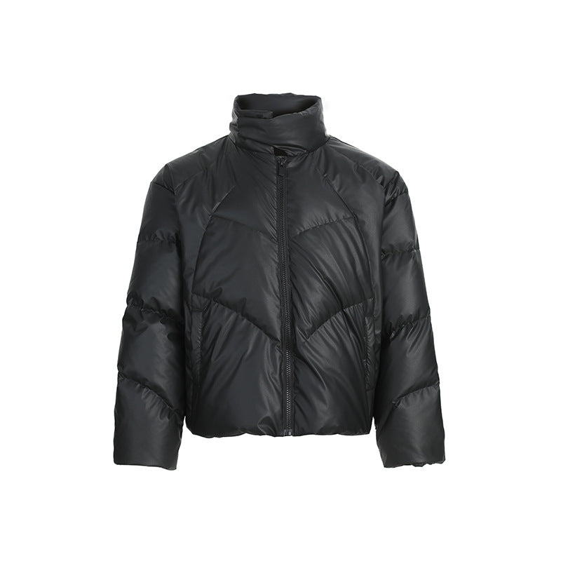 Deconstructed panel warm short puffer
