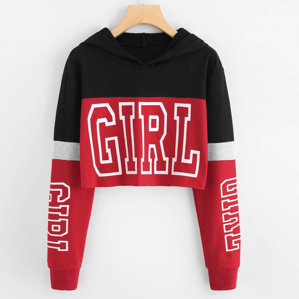 Harajuku Women Streetwear Letter Crop Hoodie