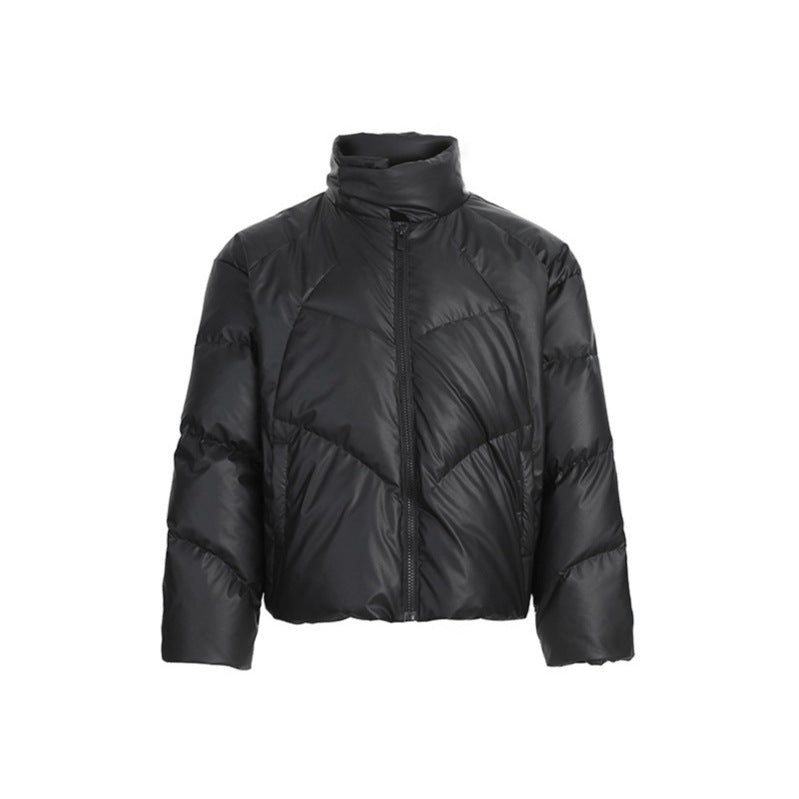 Deconstructed panel warm short puffer