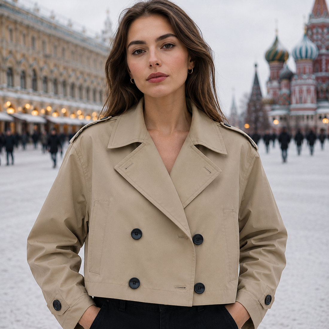 Casual Double-Breasted Short Trench Coat for Women