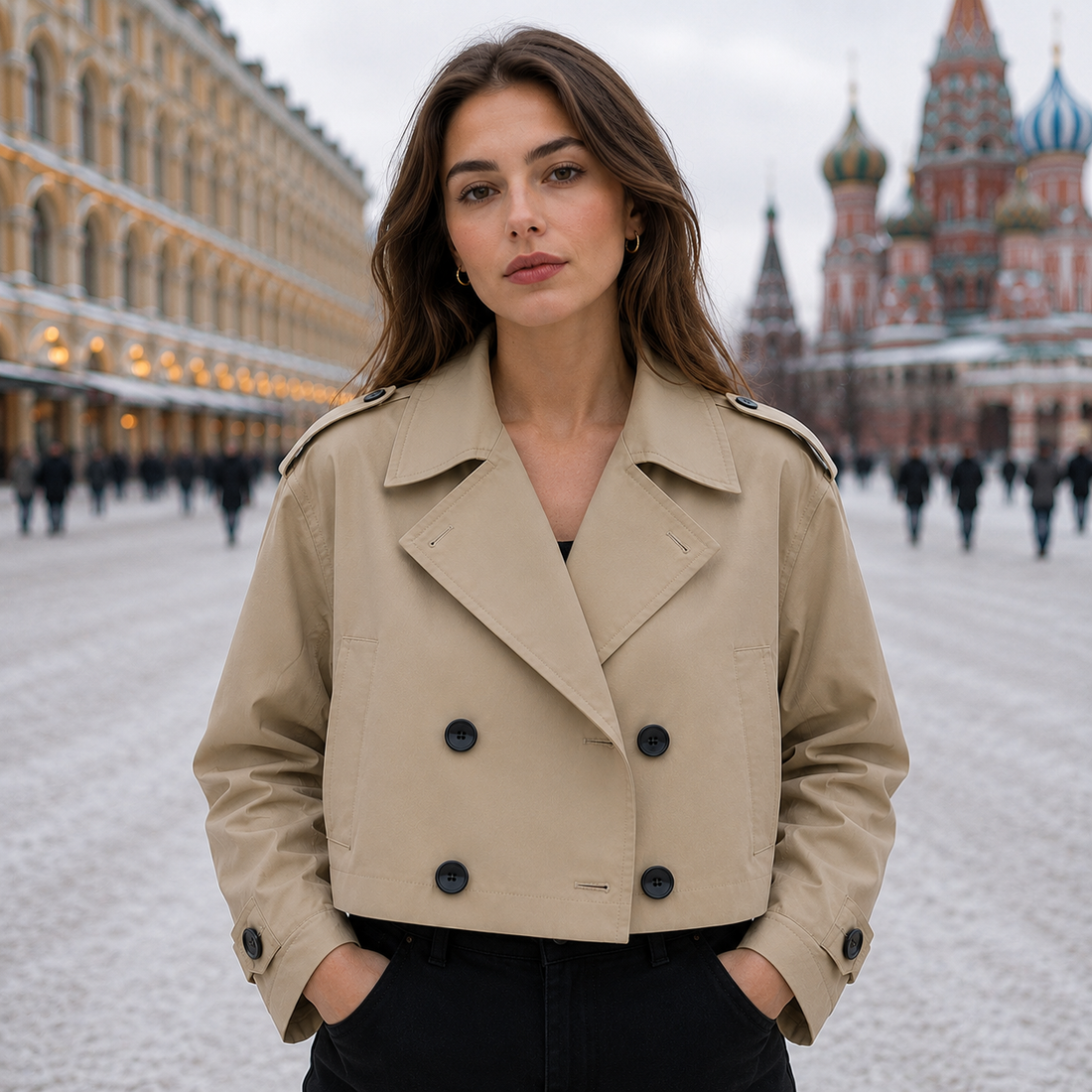 Casual Double-Breasted Short Trench Coat for Women