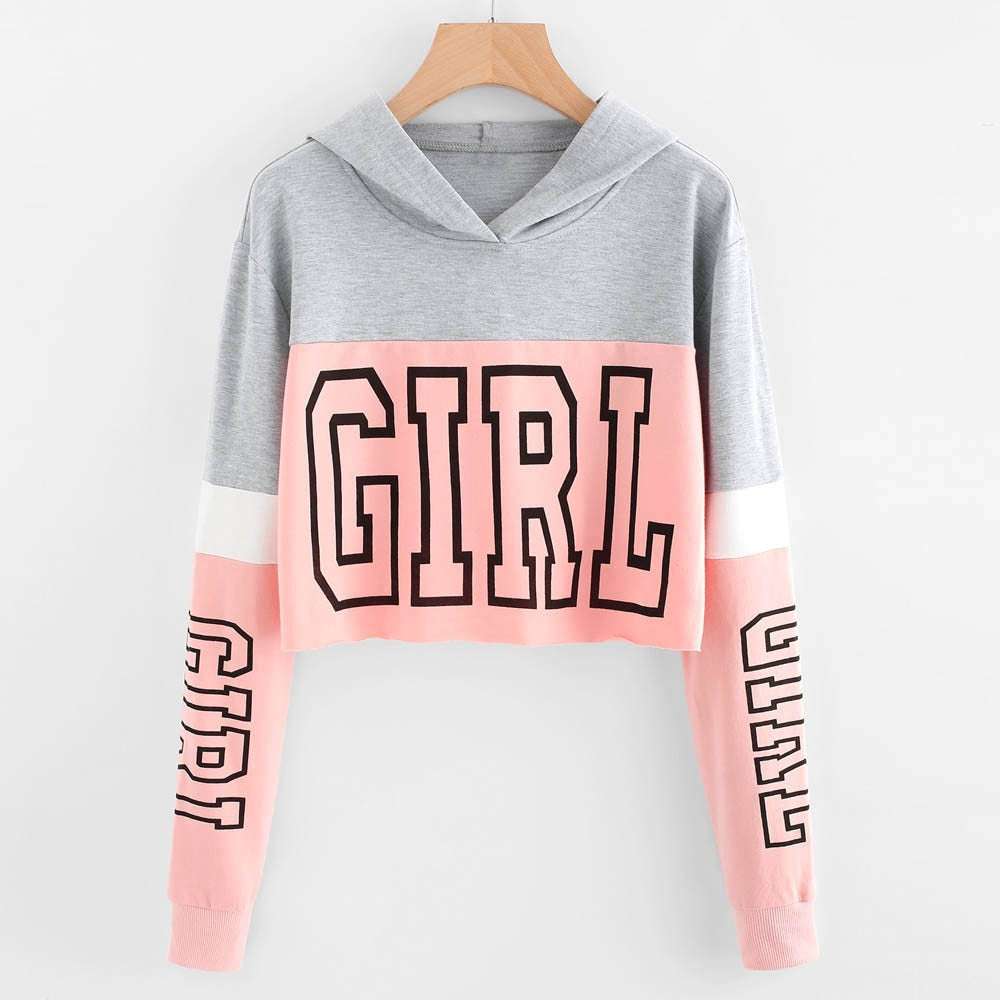 Harajuku Women Streetwear Letter Crop Hoodie