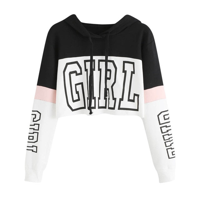 Harajuku Women Streetwear Letter Crop Hoodie