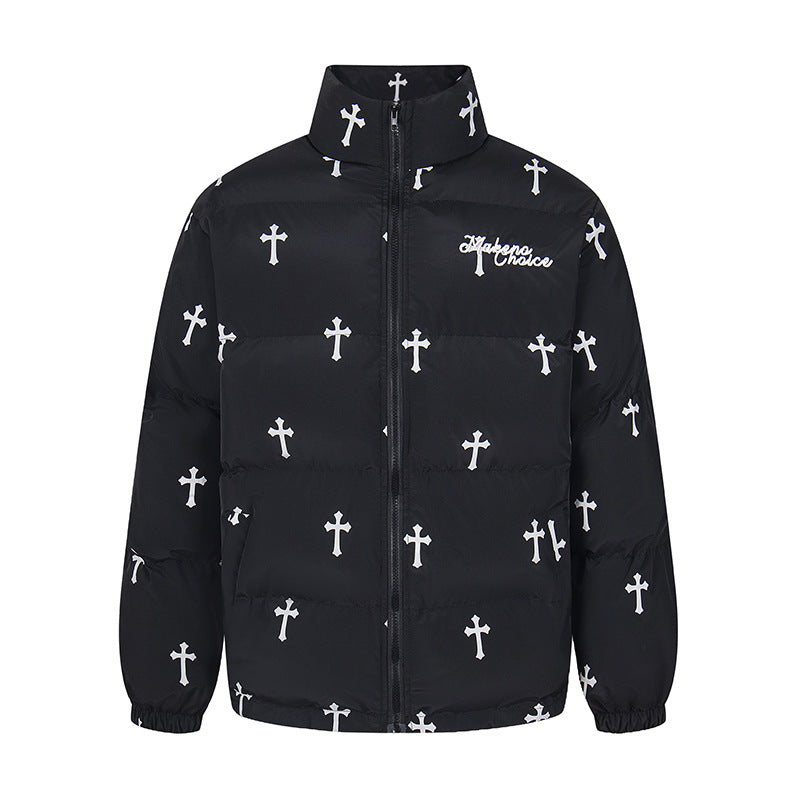 Printed stand collar warm puffer