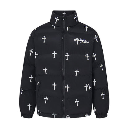 Printed stand collar warm puffer
