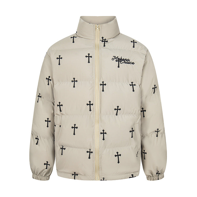 Printed stand collar warm puffer