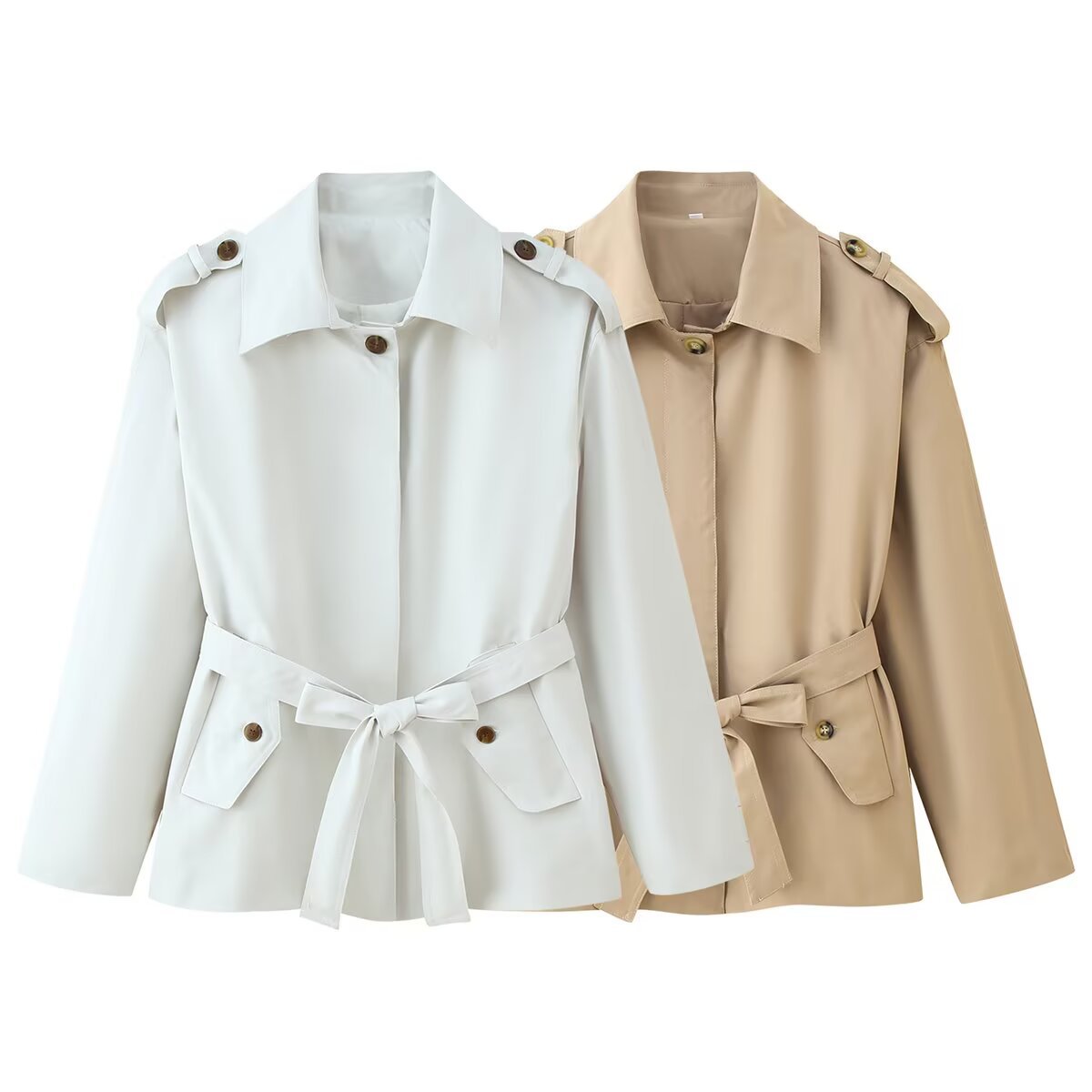 Womens Loose Short Trench Coat with Belt