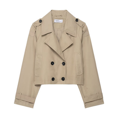 Casual Double-Breasted Short Trench Coat for Women