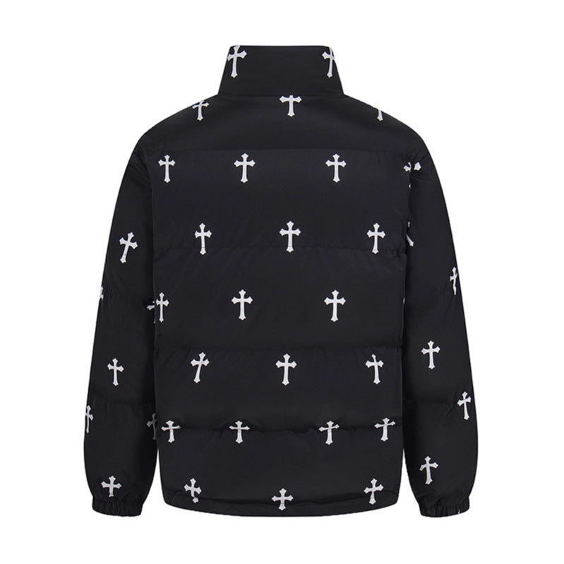 Printed stand collar warm puffer