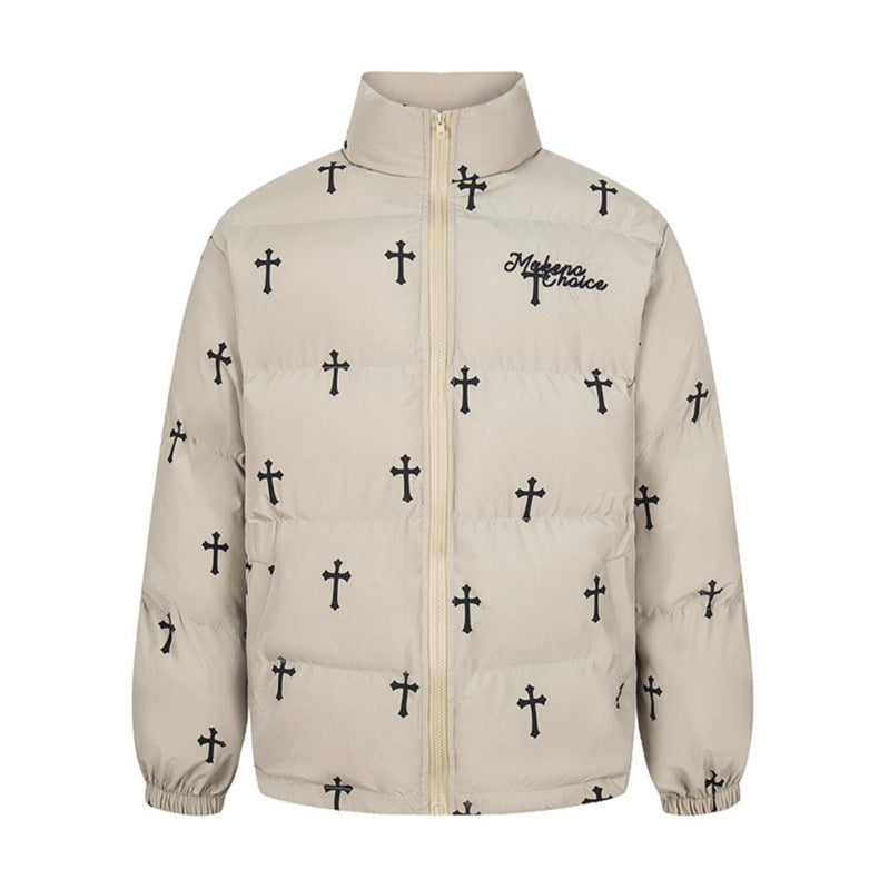 Printed stand collar warm puffer