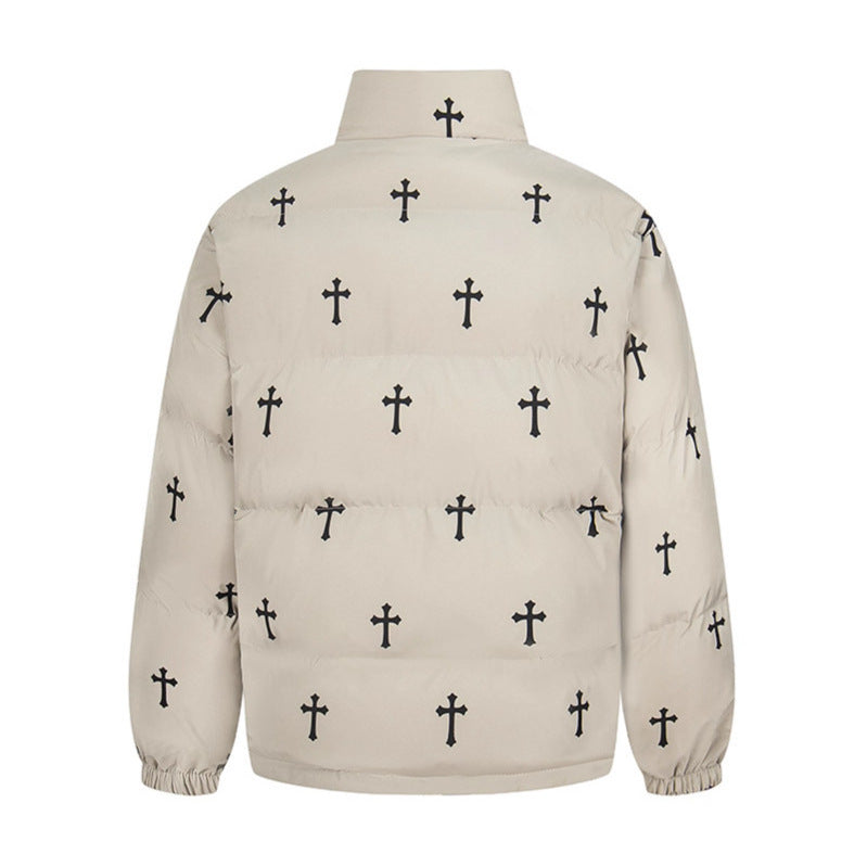 Printed stand collar warm puffer