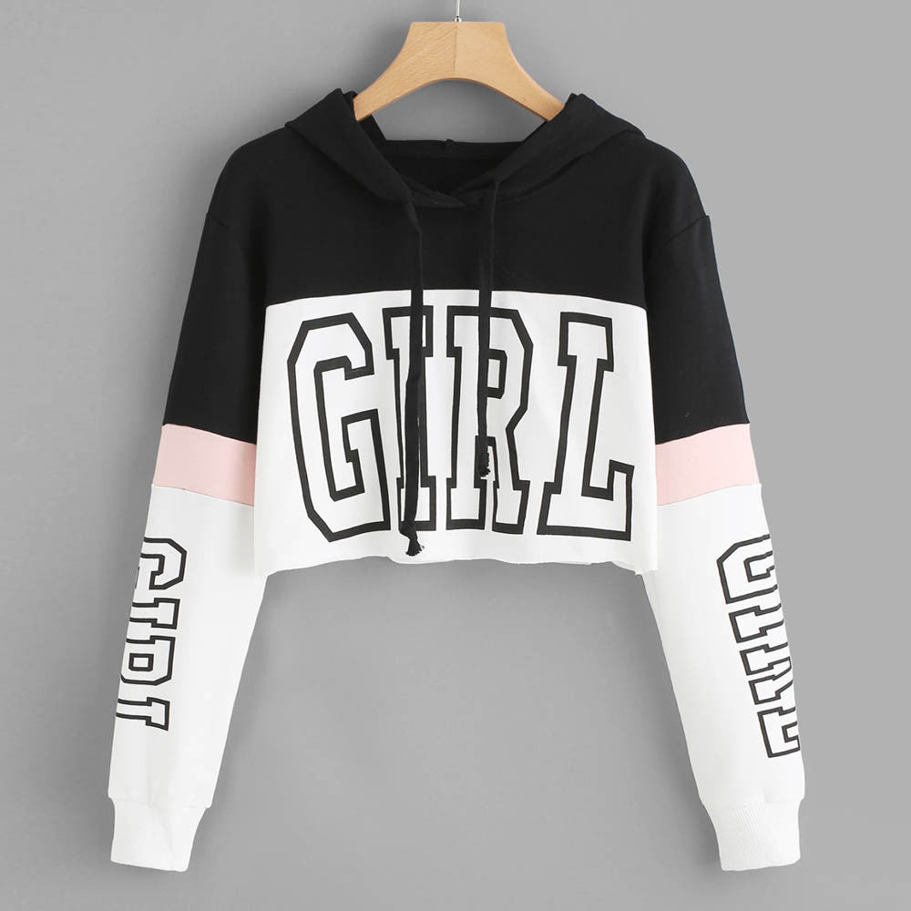 Harajuku Women Streetwear Letter Crop Hoodie